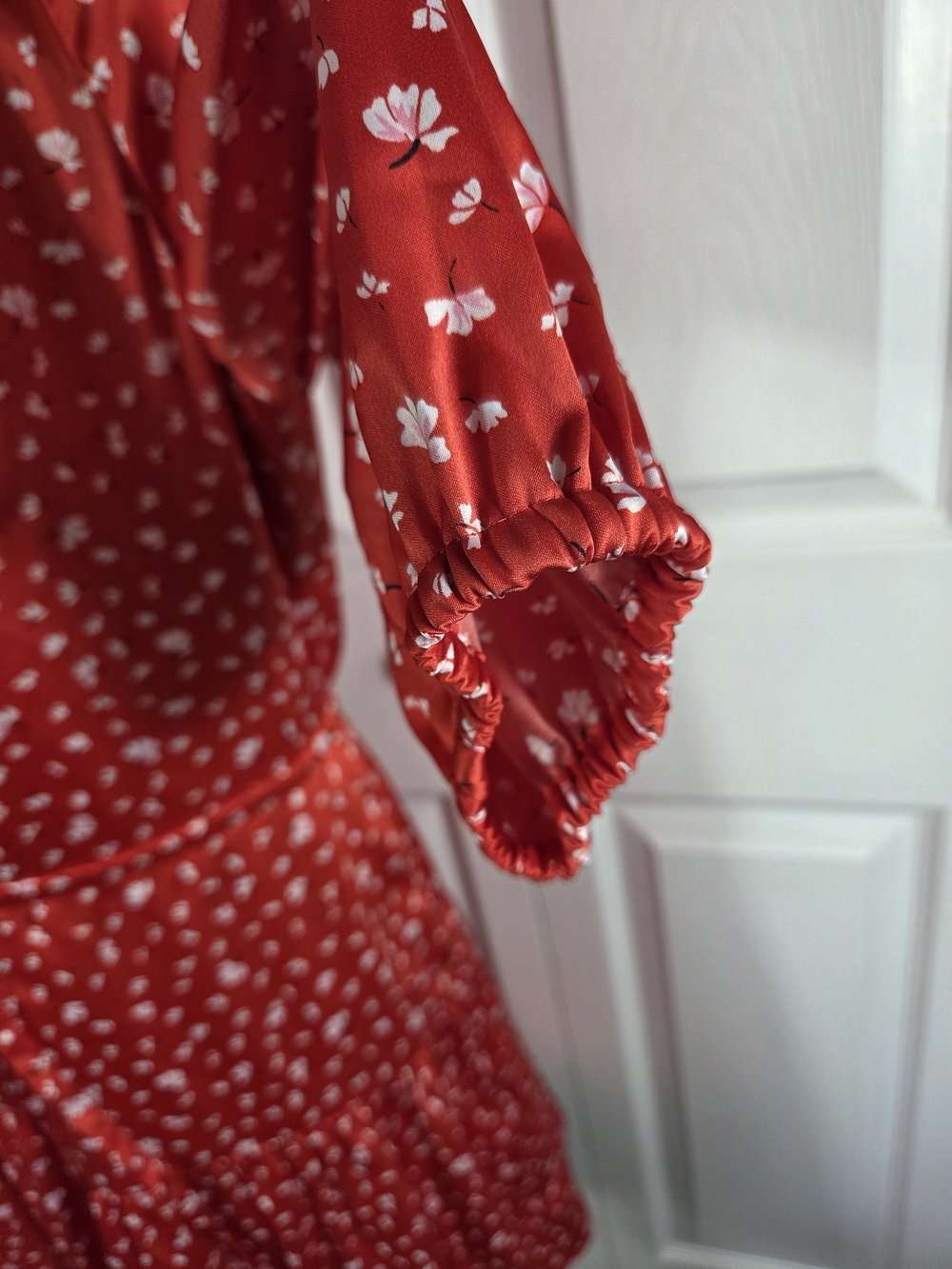 Draper James Red Floral Mini Dress Tie Waist Puff Sleeve Small - Picture 4 of 8